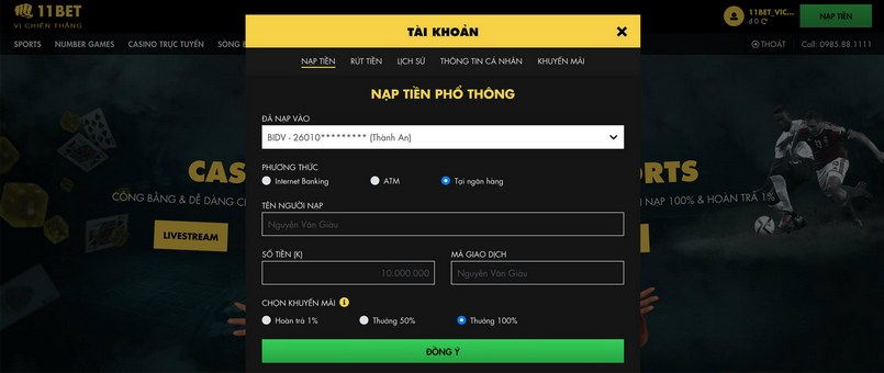 Hướng dẫn chi tiết cách nạp tiền tại 11bet với thao tác siêu dễ