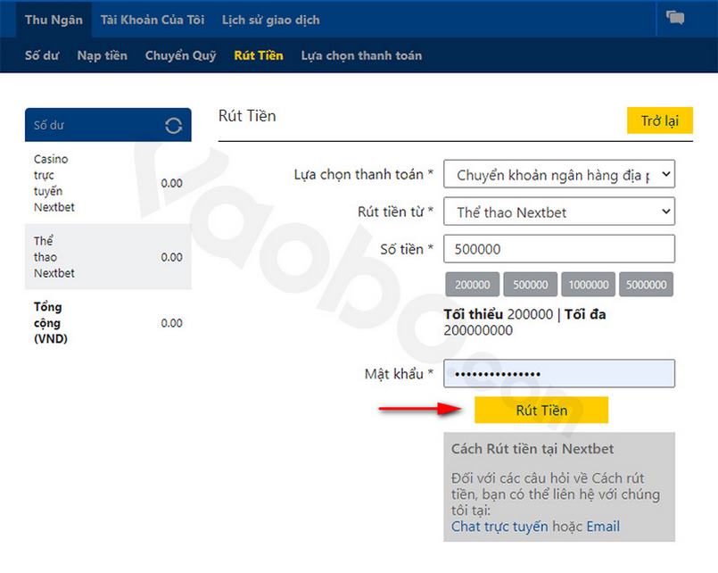 Rút tiền đơn giản tại nhà cái uy tín NextBet 